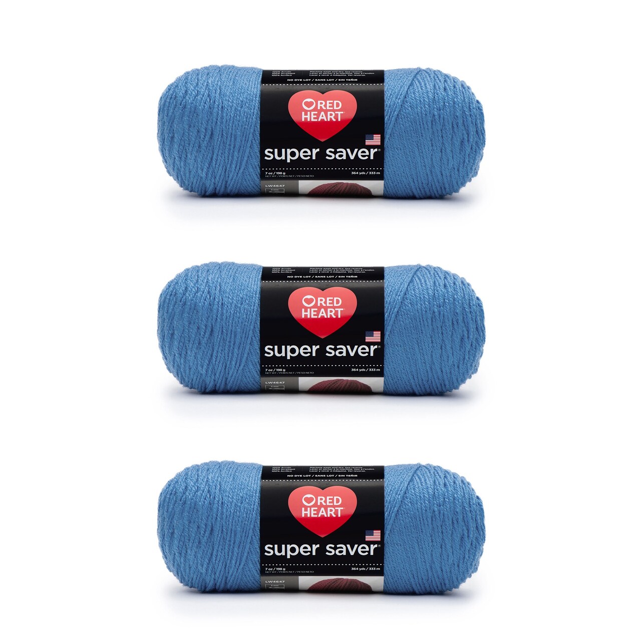 Red Heart Super Saver Delft Blue Yarn - 3 Pack of 198g/7oz - Acrylic - 4 Medium (Worsted) - 364 Yards - Knitting/Crochet